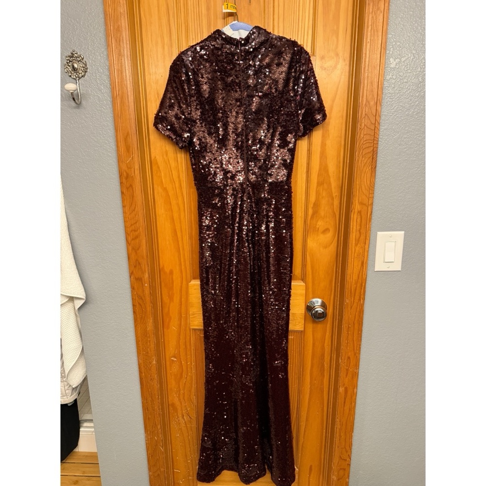 Self-Portrait Sequin Embellished Gown in Brown Short Sleeve Evening Maxi Dress 0 - Picture 9 of 10